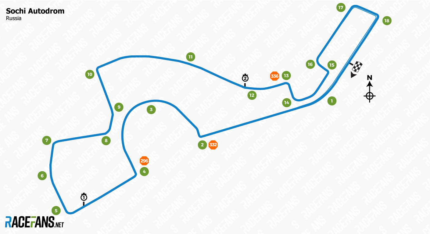 Sochi Autodrom track map, 2019