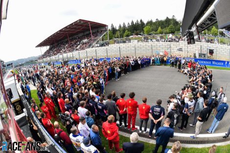 A moment of silence on the grid for Anthoine Hubert, Spa, 2019