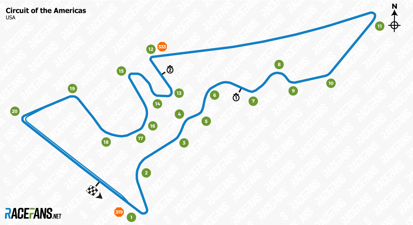 Circuit of the Americas track map, 2019