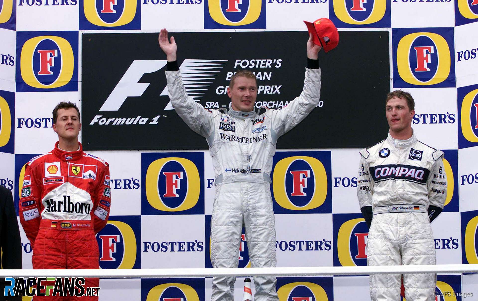 Mika Hakkinen, Michael Schumacher, David Coulthard, Spa-Francorchamps, 2000