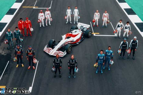 Drivers with 2022 F1 car model, Silverstone, 2021