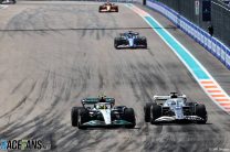 (L to R): Lewis Hamilton, Mercedes; Pierre Gasly, AlphaTauri; Miami International Autodrome, 2022