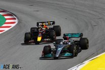 (L to R): Max Verstappen, Red Bull; George Russell, Mercedes, Circuit de Barcelona-Catalunya, 2022