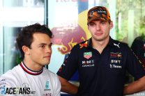 (L to R): Nyck de Vries, Mercedes Test and Reserve Driver; Max Verstappen, Red Bull; Singapore, 2022